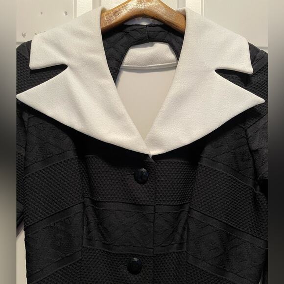 70s Black with White Cuffs & Collar Maxi Dress Medium Tall - Picture 2 of 8